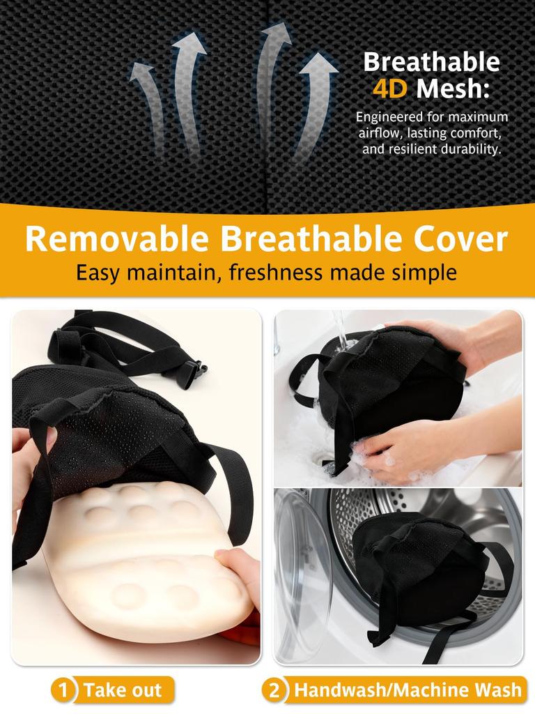 Adjustable Car Seat Lumbar Support Dual Strap Memory Foam Back and Lumbar Support Cushion with Convex Dot Design and Removable Cover for Driving