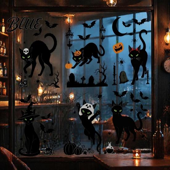 No Residue Holiday Decorations 6 Sheets/Set Black Cat Window Stickers Adhesive Free Static Clings Halloween Clings Bat Pumpkin Spider Web Decals for