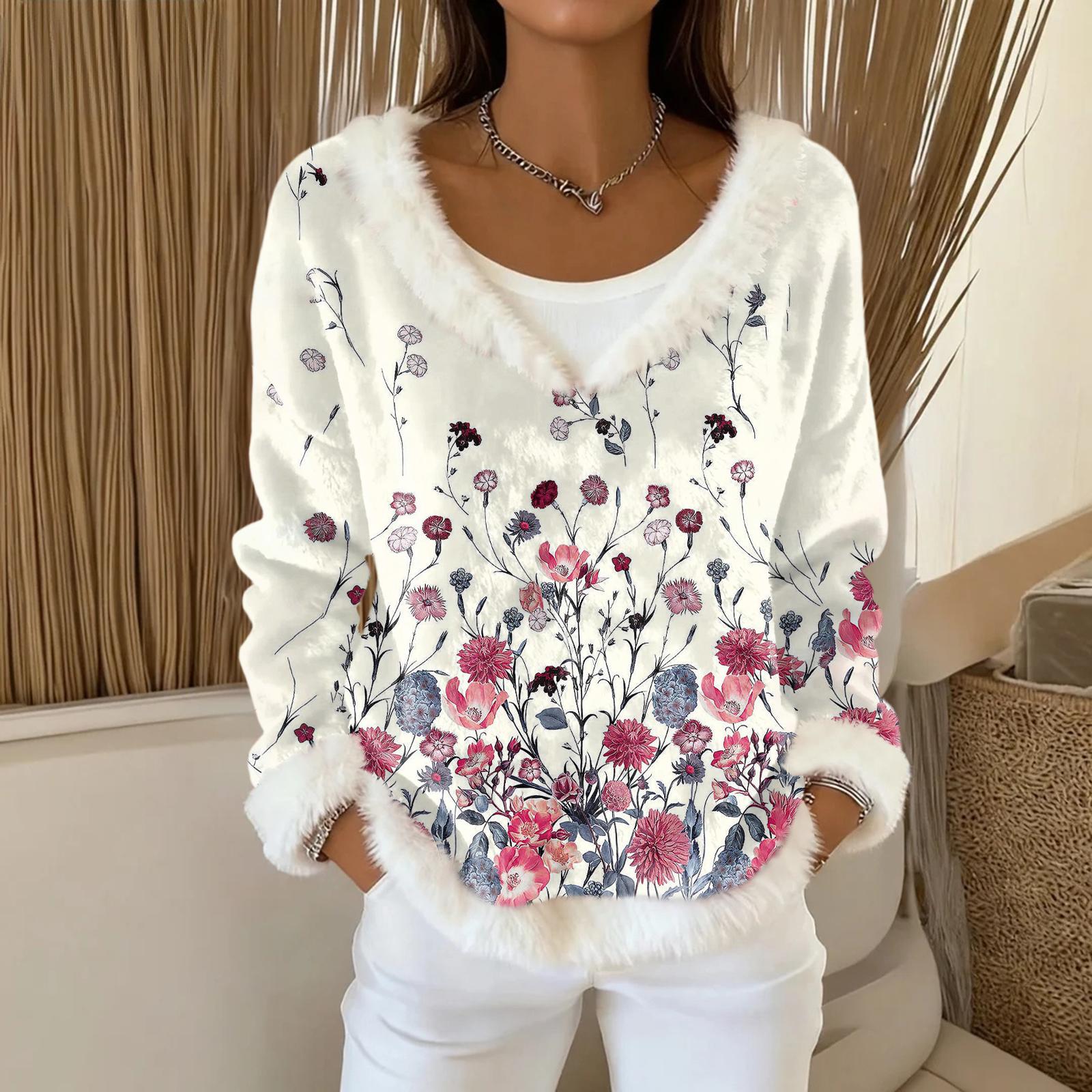 

Женский модный плюшевый пуловер с V-образным вырезом, футболка с длинным рукавом, с принтом M розовый