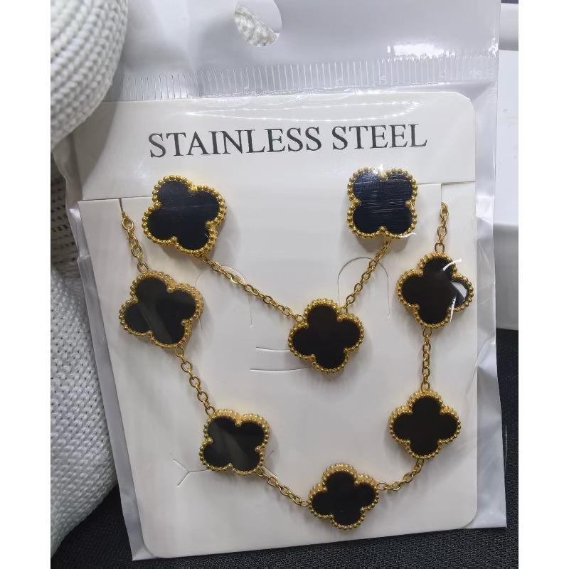 3PCS 15MM large-sized four-leaf clover five-flower bracelet, single-flower necklace and earring set, the perfect gift for her 18k intracranial gold