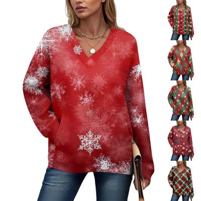 Damen Lässig Und Modisch Weihnachts-Print Langarmshirt