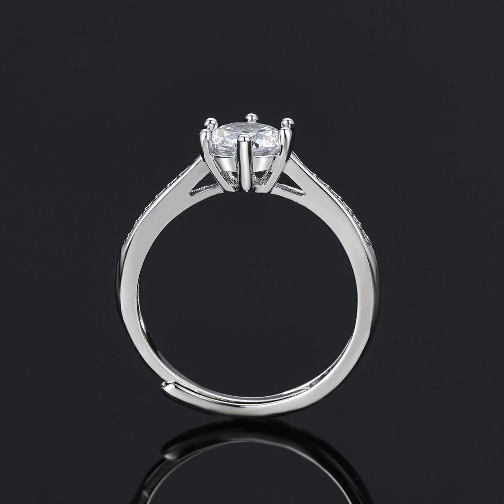 Women's Adjustable Six-Prong Simulated Diamond Engagement Ring