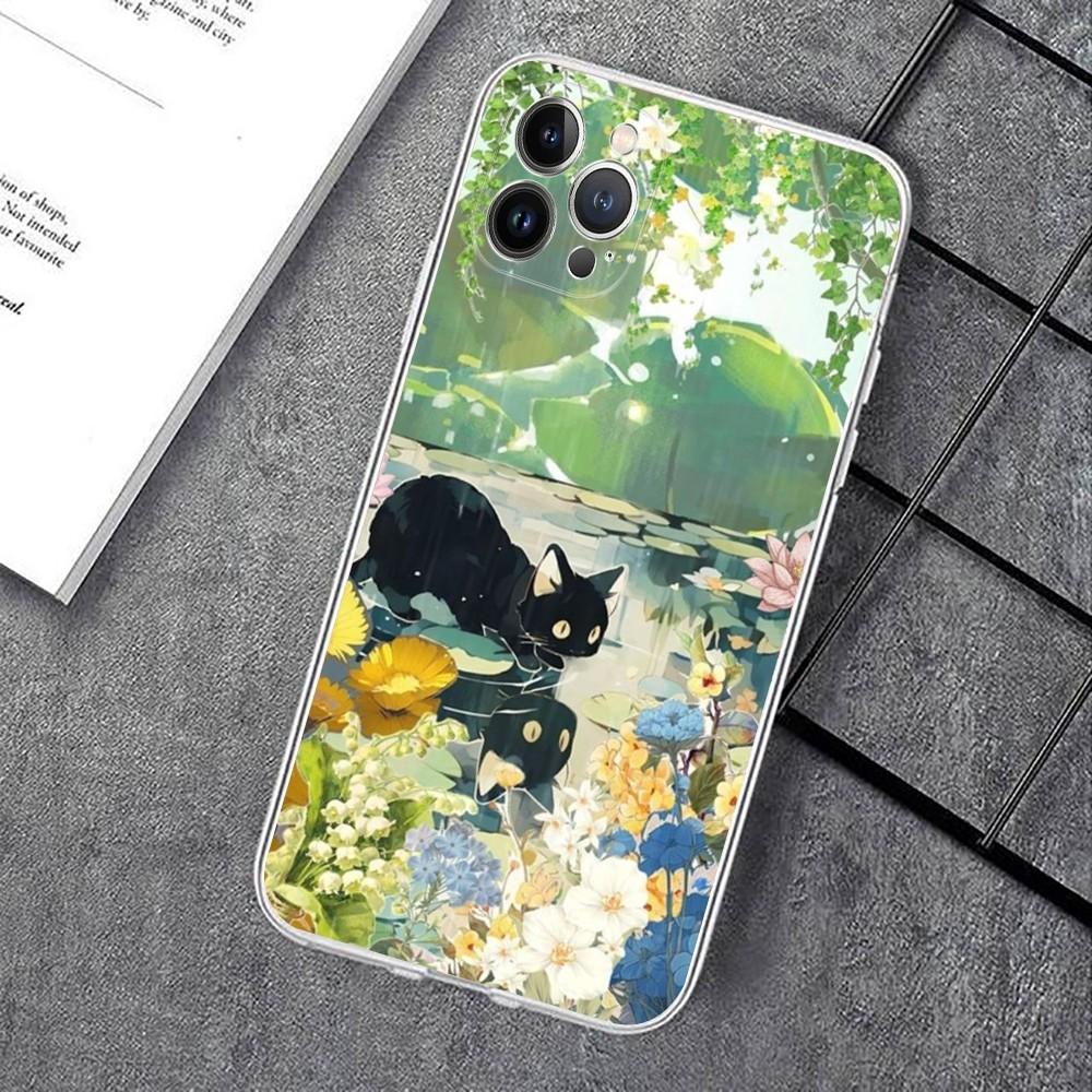 Black Cat Cartoon Cute Phone Case For IPhone 15 14 11 12 13 Mini Pro XS Max Cover 6 7 8 Plus X XR SE 2020 Funda Shell