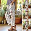 Women Casual Pants Elastic High Waist Drawstring Straight Wide Leg Pants Digital Floral Print Beach Office Daily Long Trousers