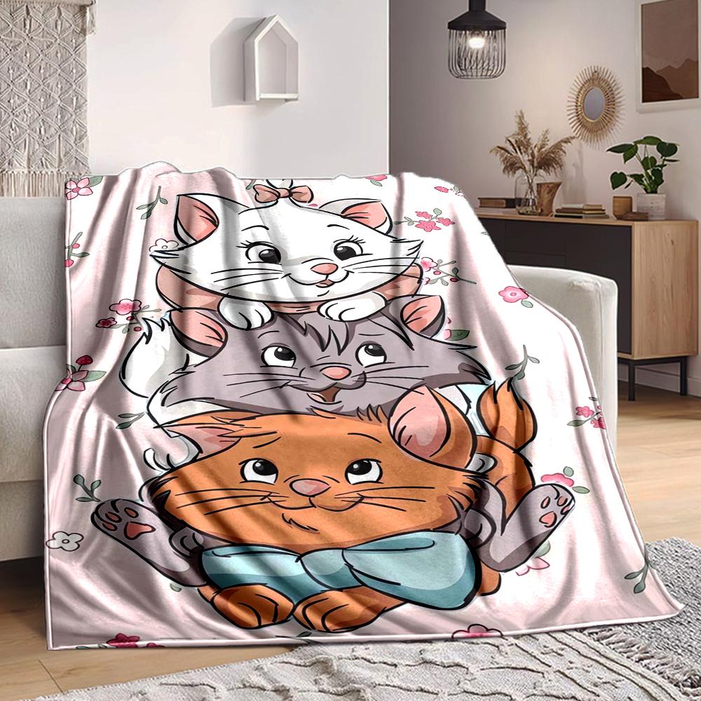 1Pc Artsy Kittens Floral Background Blanket Soft And Comfortable Casual Warm Camping Travel Christmas Halloween Xmas Gift M924329