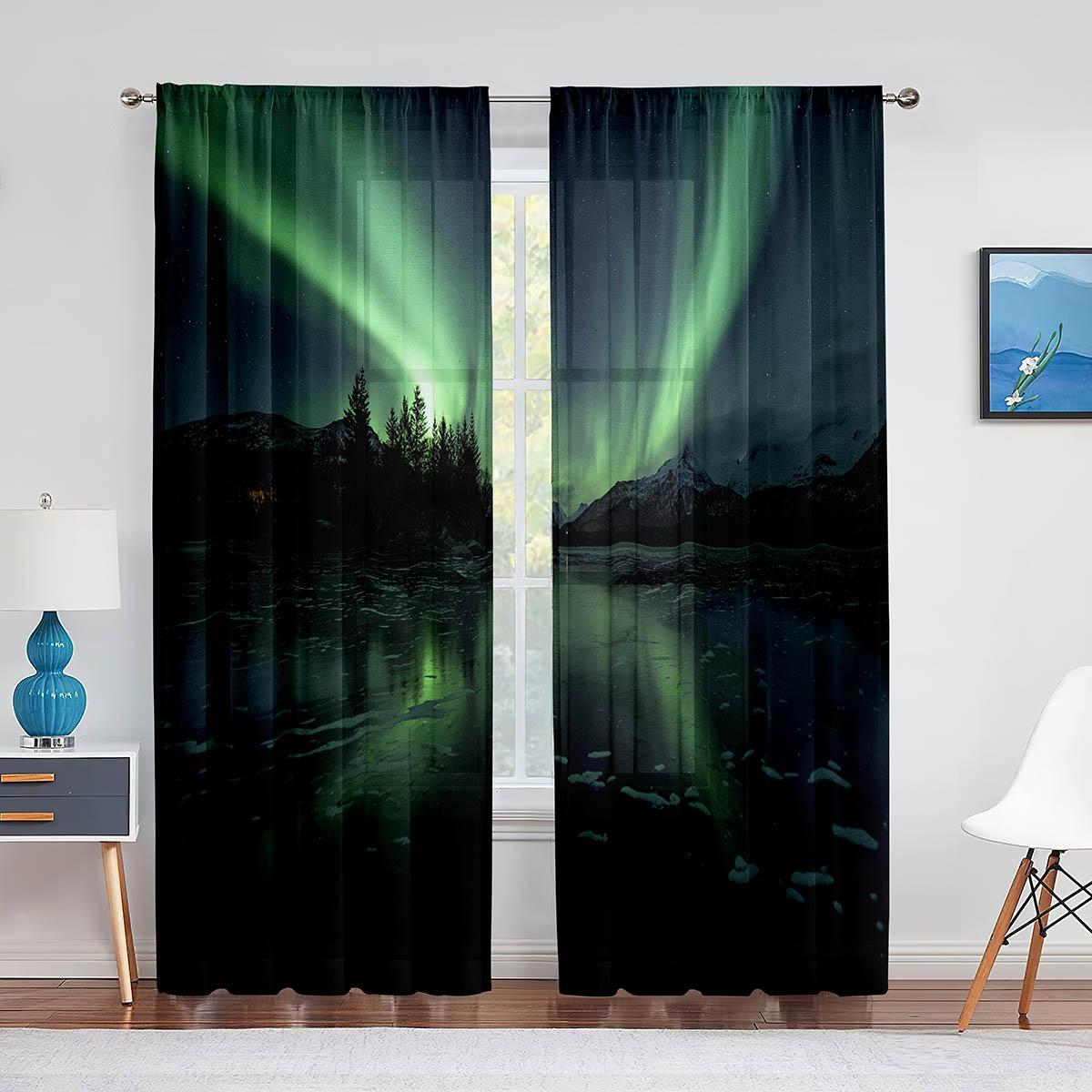

Colorful Aurora Tulle Curtains Beautiful Wonders of Nature Pattern Chiffon Sheer Voile Window Curtain for Bedroom Living Room 1 PCS W100XH250cm&Grommet Top
