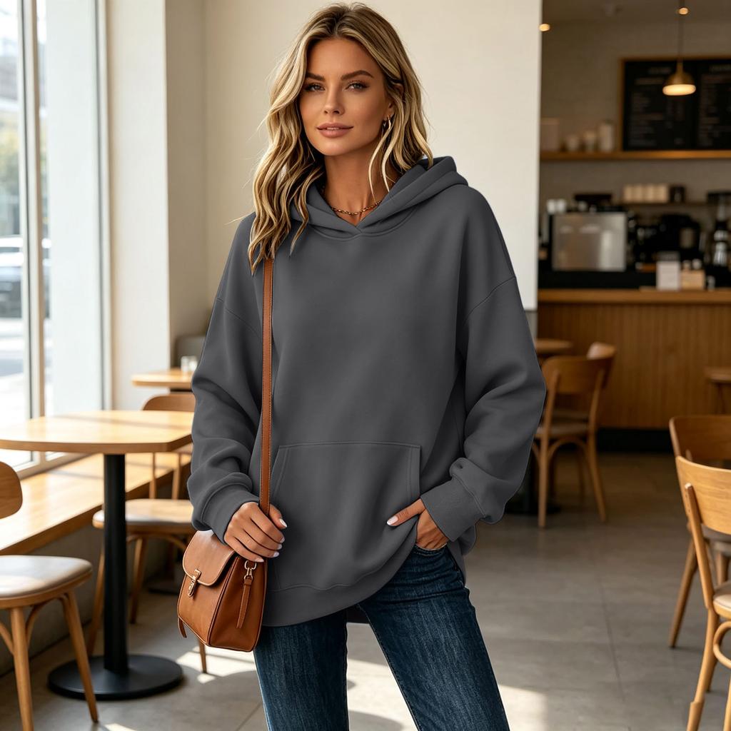 Damen Hoodie mit Taschen - Lässiger entspannter Pullover Farbe Sweatshirt