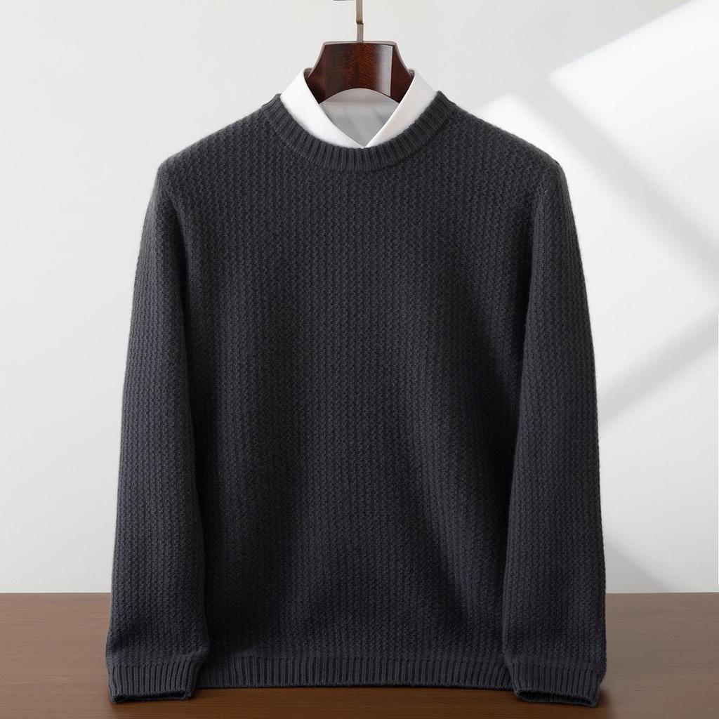 Men's Premium 100% Cashmere Round Neck Sweater - Thick Knit Casual Business Pullover