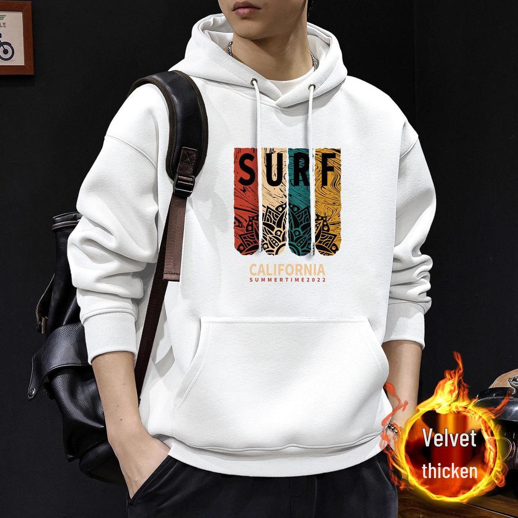 Men's Plus Velvet Hooded Sweatshirt - Heavyweight Autumn/Winter High-Street Style Trendy Jacket