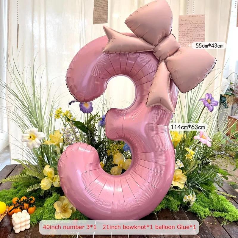 40" Number Foil Balloons For Baby Year End Party Birthday Anniversary, Bowknot Decoration Wedding Balloon Photo Props Supplies