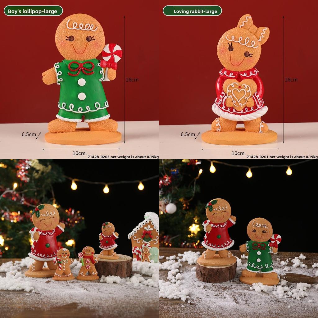 Christmas Gingerbread Man Decor Resin Cartoon Holiday Tabletop Ornament For Festive Atmosphere