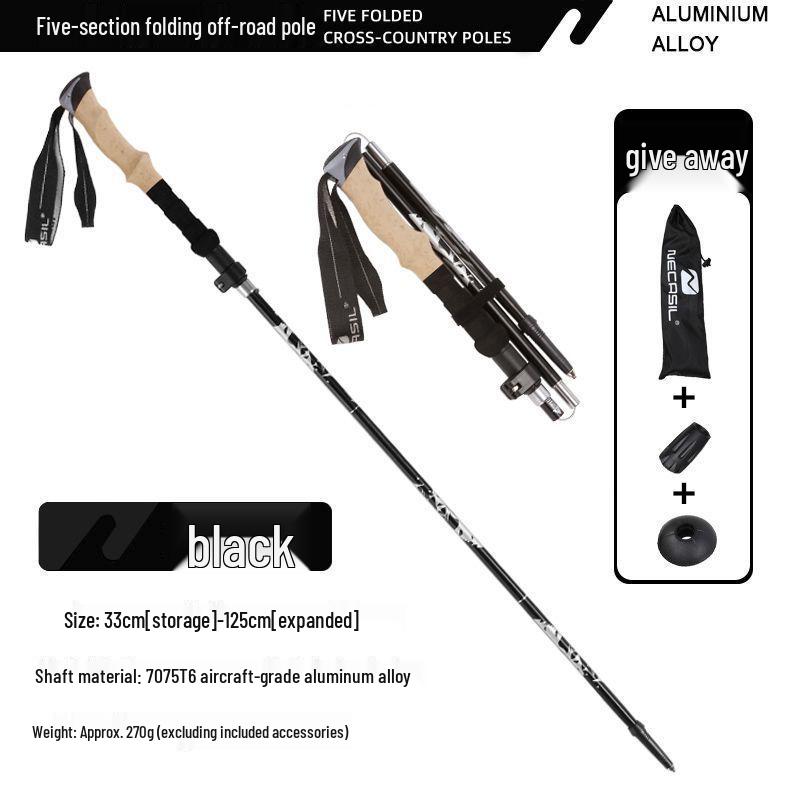 Ultralight Aluminum Folding Trekking Pole - Compact Five-Section Hiking Stick (N88) 36cm-135cm, 283g