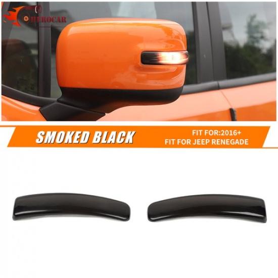 Smoked Black Side Mirror Marker Turn Signal Light Covers For Jeep Renegade 2016+