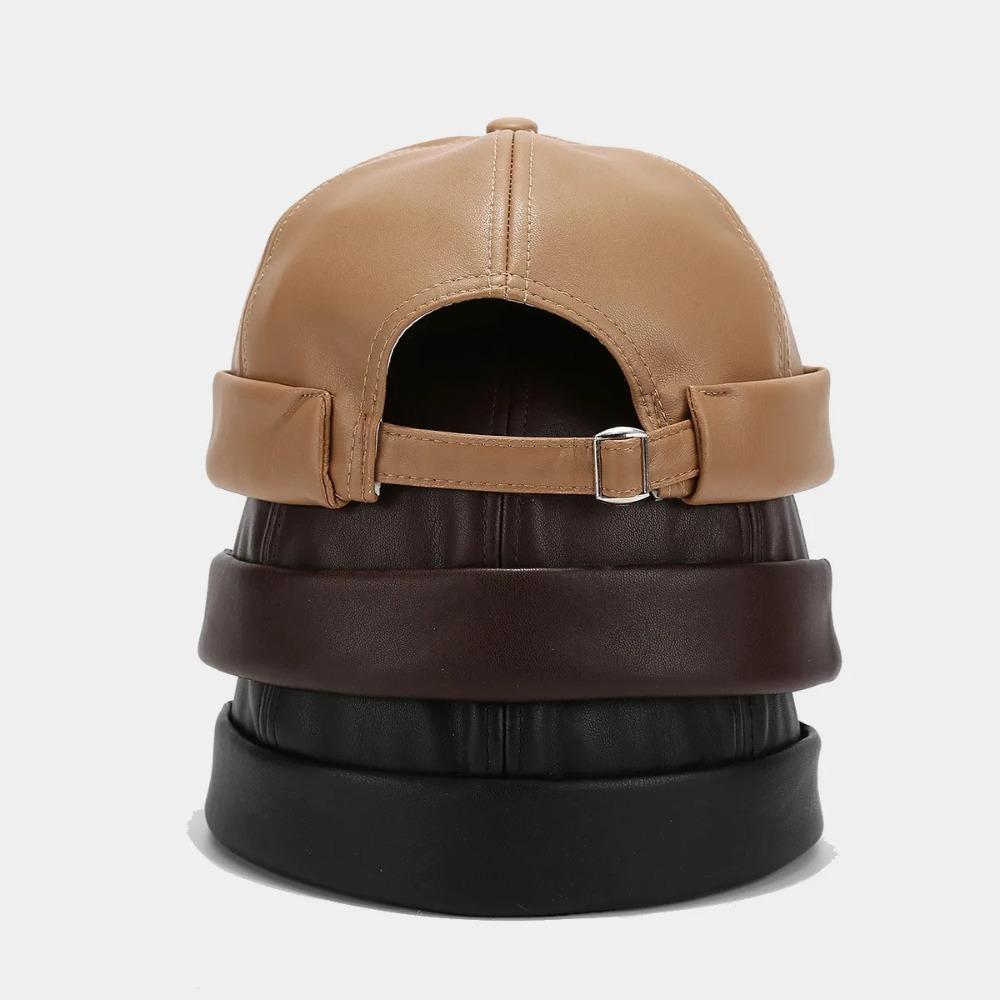PU Leather Brimless Hat Retro Melon Skin Caps High Quality Docker Cap  Autumn Winter