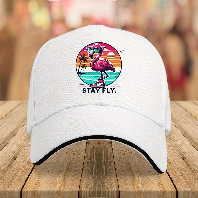 Flamingo Stay Fly Graphic Baseball Cap Vintage Style Cotton Casual Hat for Adults Outdoor
