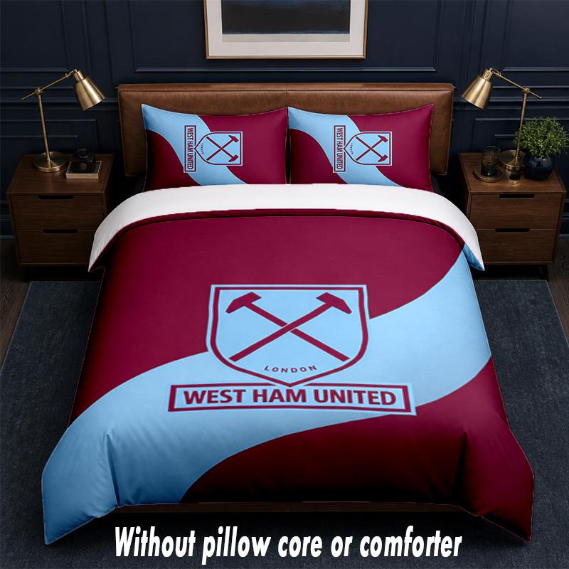 Set Biancheria da Letto West Ham United Football Design 1 Copripiumino + 2 Federe Morbido Traspirante Biancheria da Letto per la Casa