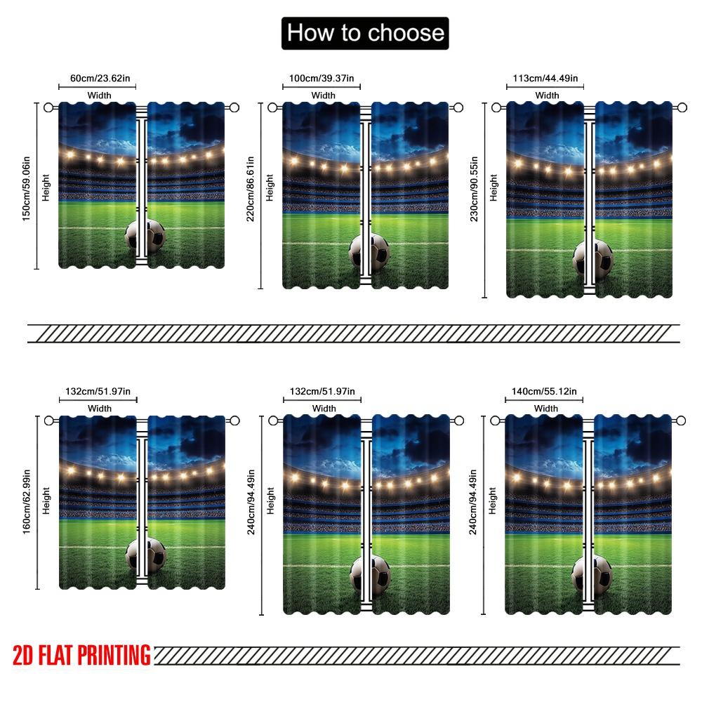 2 Stück 2D Flachdruck Sportvorhänge Fußball auf einem Stadion in der Nacht mit jubelnden Fans auf dem grünen Feld geeignet