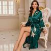 Pyjama pour femme en soie glacée - Peignoir de luxe avec ceinture, imprimé fin respirant, manches longues pour le printemps/l'été.