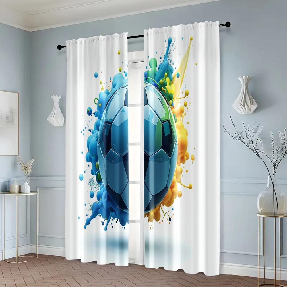 2Pcs, Curtain Set Football Club Fabric (Without Rod) Outdoor Decorations Ldeal For Bedroom & Living Room, Semi-Sheer Polyester