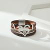 Vintage Multi-layer Leather Bracelet Womens Hollowed Out Heart-shaped Crystal Studded Magnetic Buckle Bangle Party Jewelry