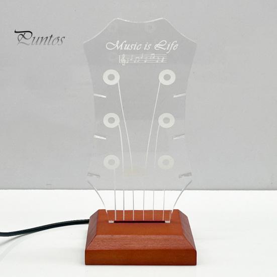 Light-up Guitar Pick Holder Acrylic Pick Holder with Wooden Base Electric Guitar Headstock Shape Pick Holder for Multiple Picks Storage And Display