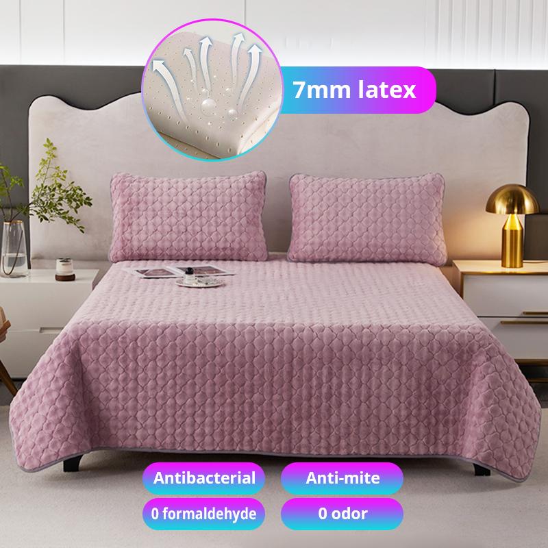 3PC Waterproof Non-silp 7mm Latex Mattress Cover Pad Washable Latex Mat Bed Cover for Single Double Bed Topper
