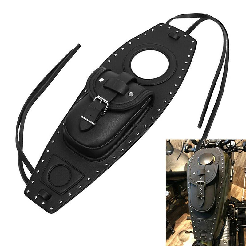 Motorcycle Front Black Leather Oil Fuel Tank Cover Storage Bag For Harley Sportster Iron XL 883 1200 Forty Eight