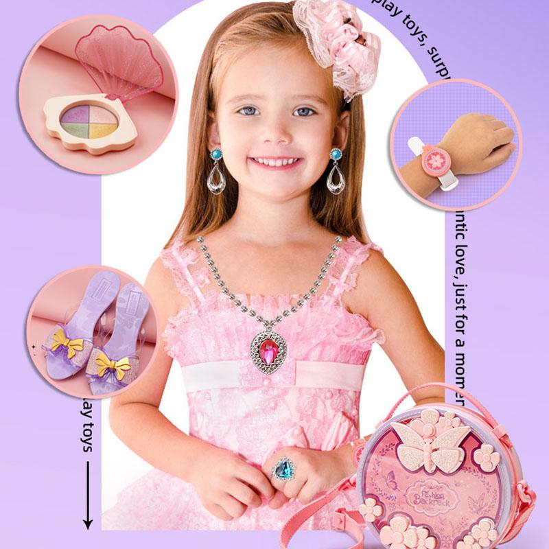 Kids Toys Pretend Play Beauty & Fashion Toy Simulation Makeup Set Jewelry Crown Necklace Cosmetic Educational Toy For Girls Gift