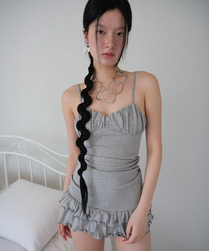 Lujeuseullibobeo Puff Rosette Dress *Melange Gray