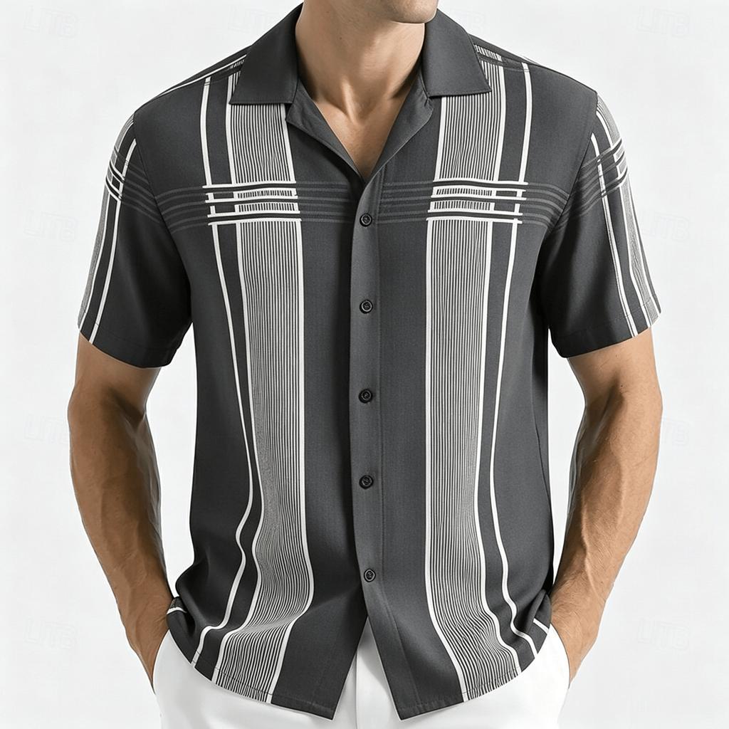 Men's Vintage-style American Print Short-sleeve Shirt with Abstract Patterns, Summer Casual Top