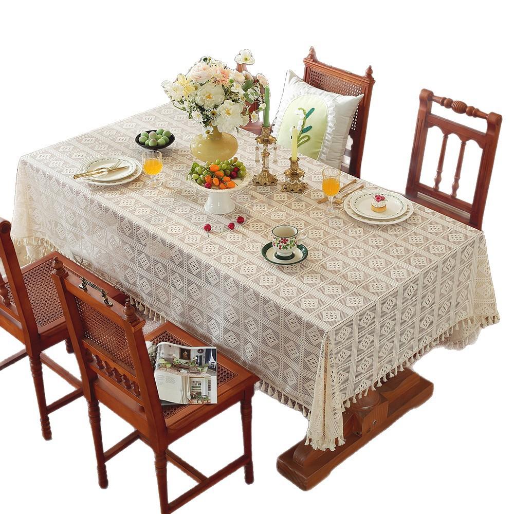 Retro Hand Crochet Hollowed Out Tablecloth High Sense Hollowed Out Non-Slip Literary Coffee Table Cover Rectangular Tablecloth