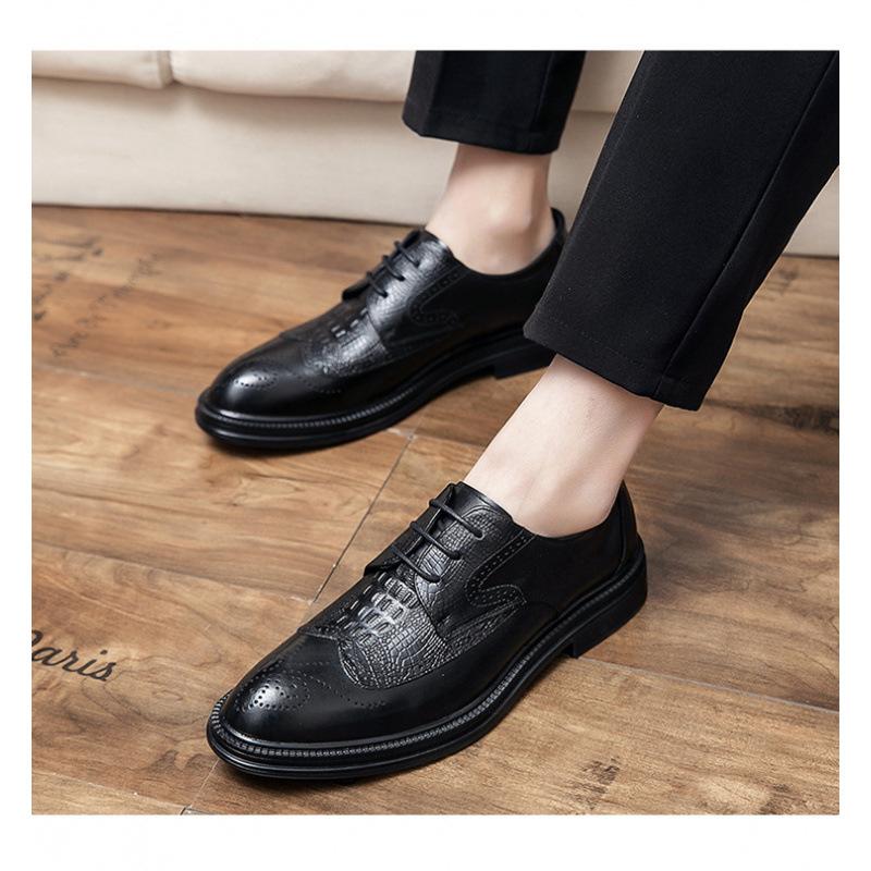 2025 Foreign Trade Brock Korean Edition Trend Small Leather Shoes Men's Leather Shoes Men's British Style Business Casual Suit Brown