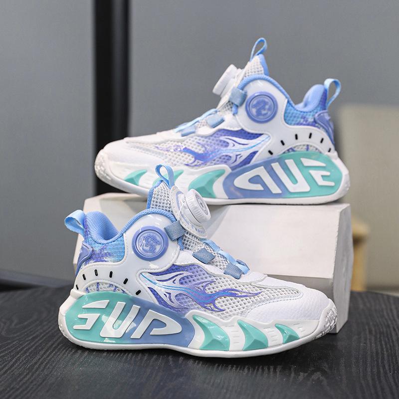 Children's Shoes Basketball Shoes 2025 New Button Sports Shoes Spring and Summer Mesh Boys and Girls Running Shoes Medium and Large Children