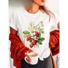 European Size Summer Flower Strawberries Print T-shirt, Short Sleeve Crew Neck Casual Top for Summer & Spring, Women's Clothing