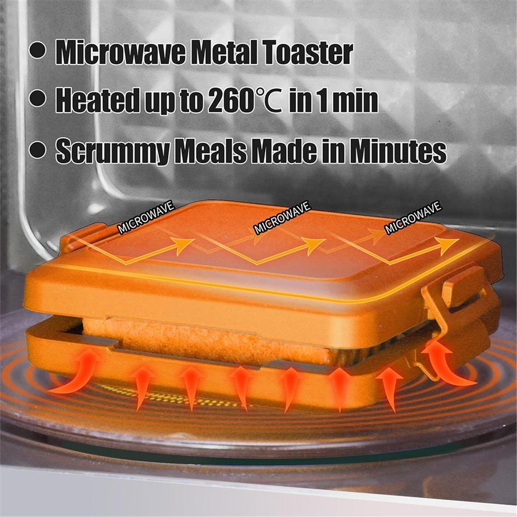 Microwave Sandwich Maker, Dishwasher Safe, No Electricity Needed, Fast and Safe Toasting (Orange)
