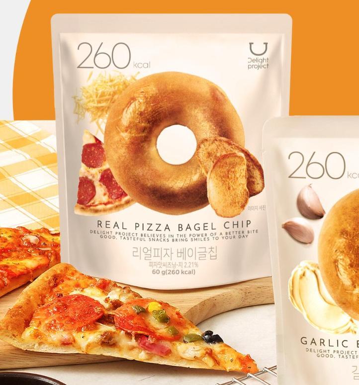 Delight Project Bagel Chips 7 Flavors – Garlic Butter, Honey Butter, Choco Cinnamon, Real Pizza, Apple Coco Soboro, Corn Soup, Cream Soup