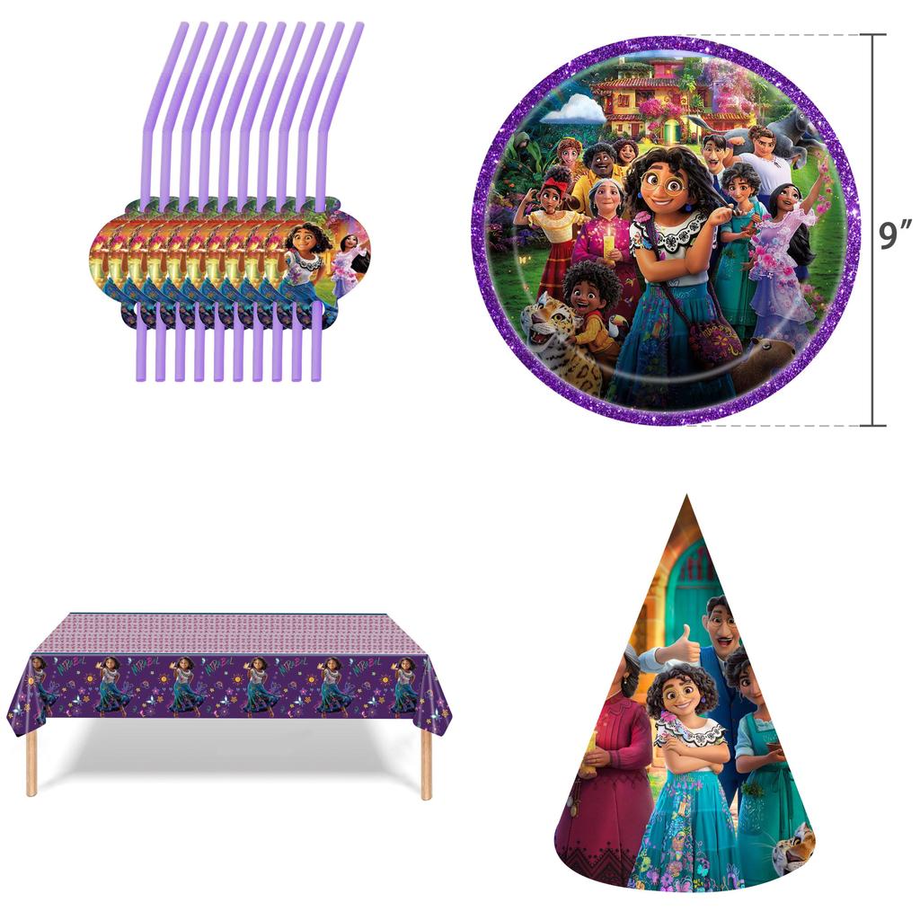 Lebendiges Encanto-Geburtstagsdeko-Set mit Hintergrundbanner und Cupcake-Toppern