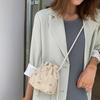 Lace Drawstring Bucket Bag Elegant Woven Beach Bag Leisure Straw Bag  Vacation