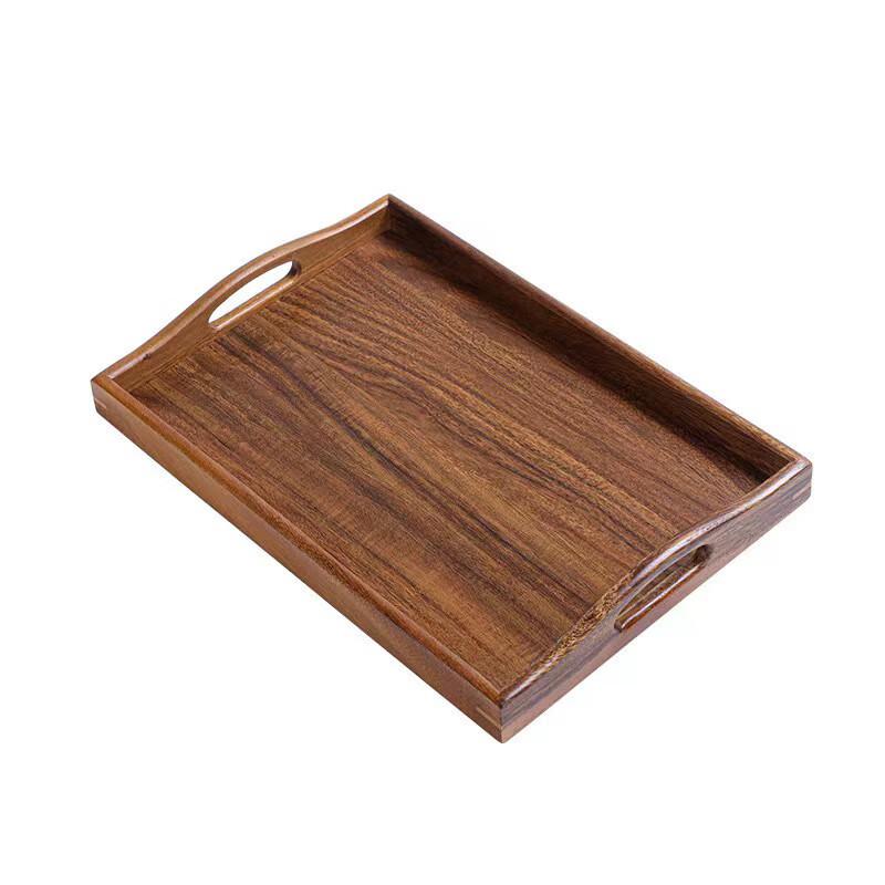 Solid Walnut Wood Rectangular Serving Tray with Handles