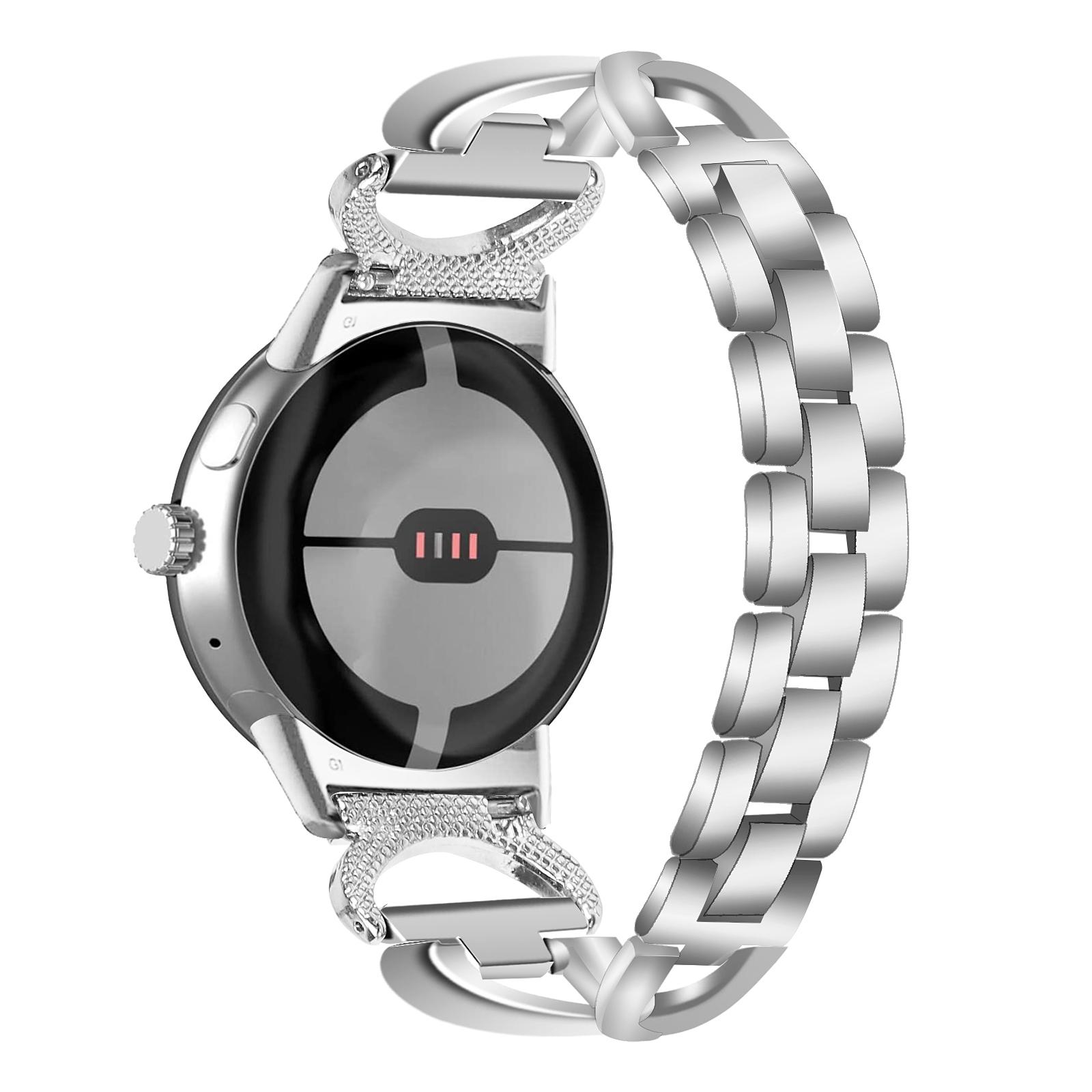 

For Google Pixel Watch 3 41mm/Watch 2/Pixel Watch Alloy Band Rhinestones Decor Replacement Bracelet Watch Strap Silver