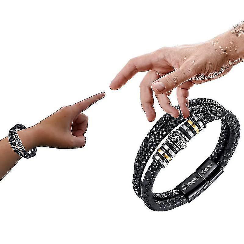 To My Son Love You Forever Bracelet, Braided Leather Bracelet For Men, Stainless Steel Personalized Engraved Bracelet