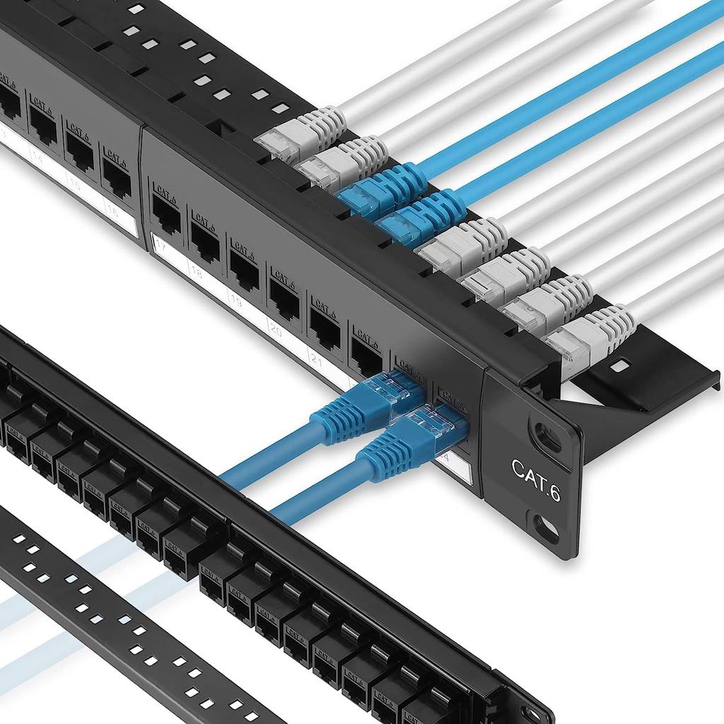 1PC Wiring Board 24 Ports Cat6 with RJ45 Coupler Wiring Board 19 Inches with Detachable Back Pole
