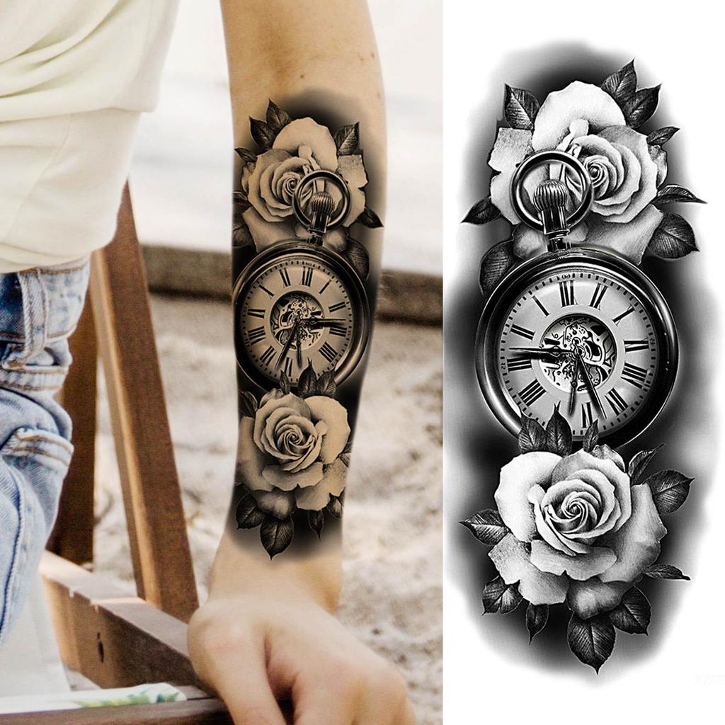 1 Sheet Tiger Skull Nun Wolf Lion Compass Folwer Temporary Tattoos For Men Women Fake Tattoo Sleeve Arm Leg Forearm Body Thigh