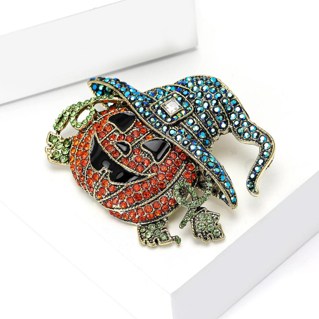 Creative Alloy Rhinestones Big Pumpkin Wizard Brooch Halloween Men'S And Women'S Suit Sweater Corsage Ornament Pin