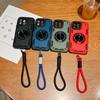 For Magsafe Magnetic 360°Rotat Metal Car Bracket Ring Lanyard Phone Case For iPhone 16 Pro Max 14 11 12 13 15 Pro Max Back Cover