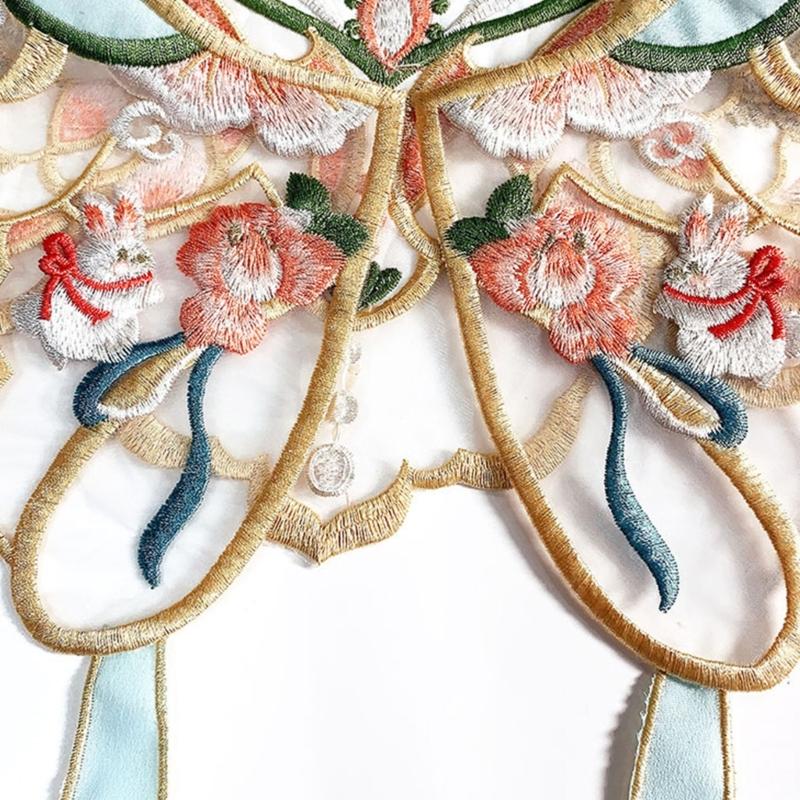 Girls False Collar Shawl Chinese Yunjian Collar with Streamer Cute Embroidery False Collar Traditional Hanfu Accessories