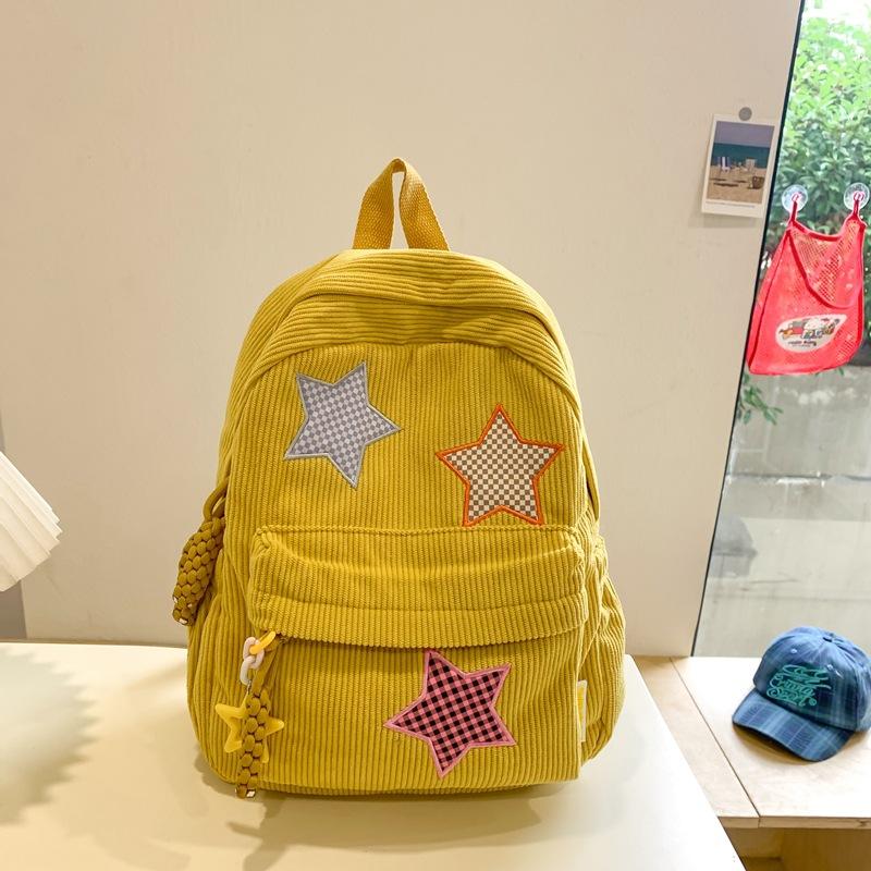 School bag Star Corduroy Shopping Small Backpack for Women, 1011 New High School Student Solid Color Double Shoulder Ins Versatile School Bag