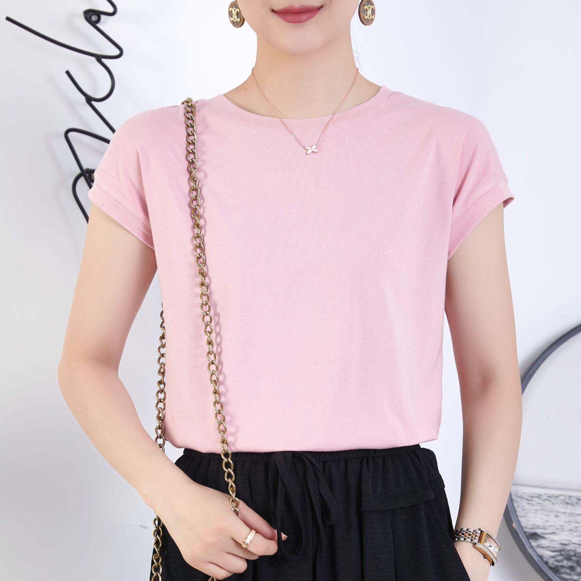 

Женская повседневная футболка с рукавами «летучая мышь» и круглым вырезом – однотонная, с короткими рукавами, универсальная, простого дизайна XL 115-125 jin