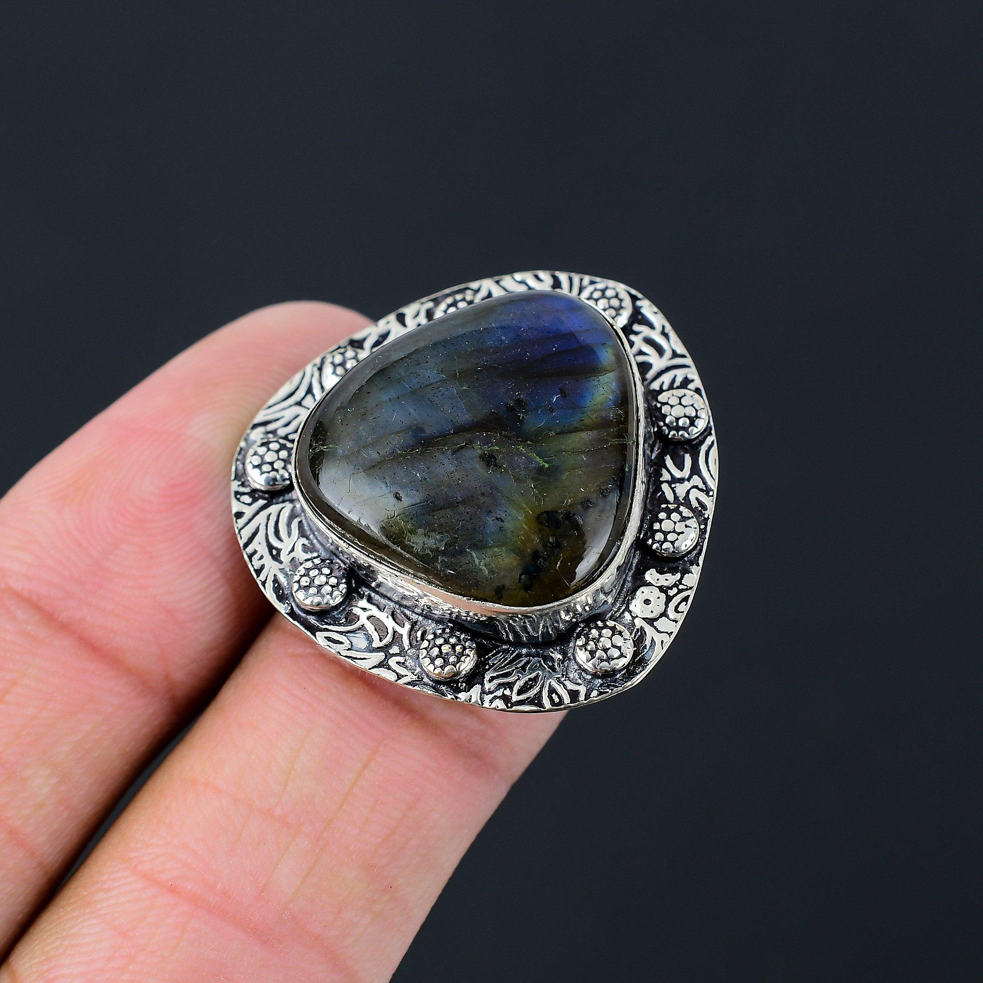 Mothers day Sale 925 Sterling Silver Labradorite Stone Promise Ring Jewelry US 7 7