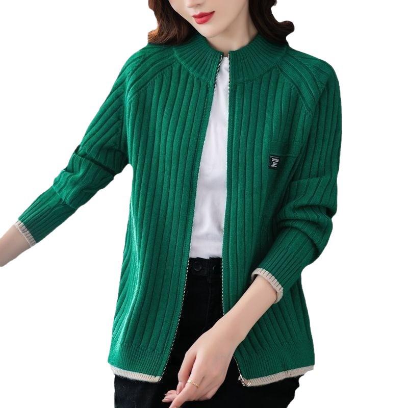 Women's Knitted Cardigan: Spring/Autumn 2025, Stylish Loose-Fit, Long Sleeve, Casual Zipper Sweater Jacket